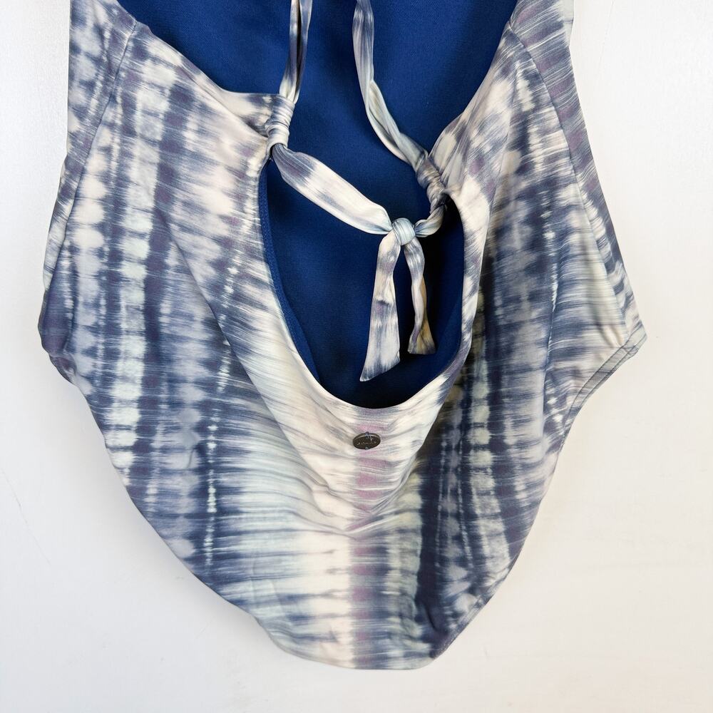 Prana Womens One Piece Swim Suit Blue White Tie Dye Strappy Back - L - Picture 7 of 9